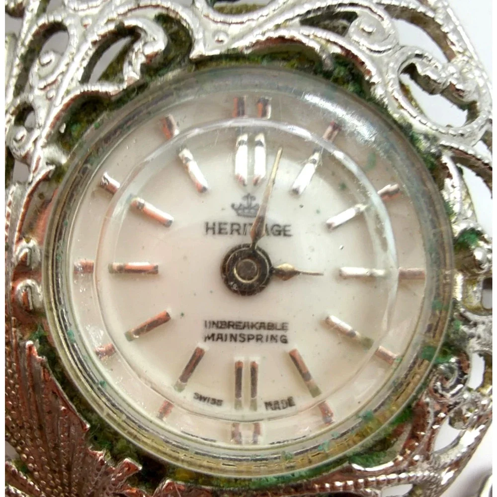 Heritage Swiss Pendant Watch Necklace Filigree Leaf Holder 1 Jewel Vintage